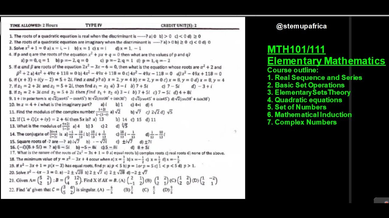MTH101/11 (Elementary Mathematics)