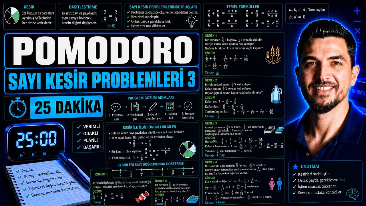 POMODORO 30-SAYI KESİR PROBLEMLERİ 3- İLYAS GÜNEŞ