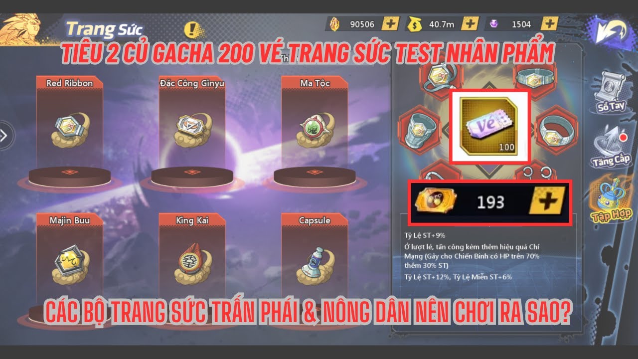 COMBO THỨC TỈNH #26 - Tất tần tật về tính năng TRANG SỨC & Tiêu 2tr gacha 200 vé up lực chiến khủng