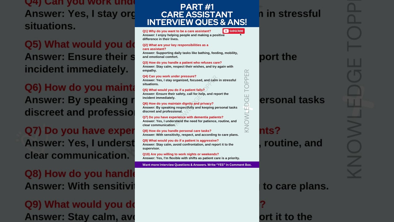 Care Assistant Interview Questions and Interview - Part #1