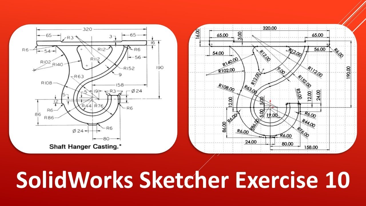 SolidWorks Sketcher Exercise - Sketch 10 - Shaft Hanger Casting