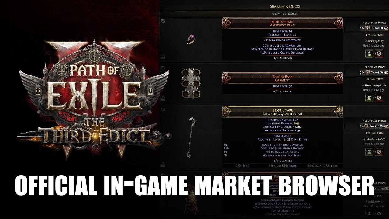 Path of Exile 2: Official In-Game Market Browser