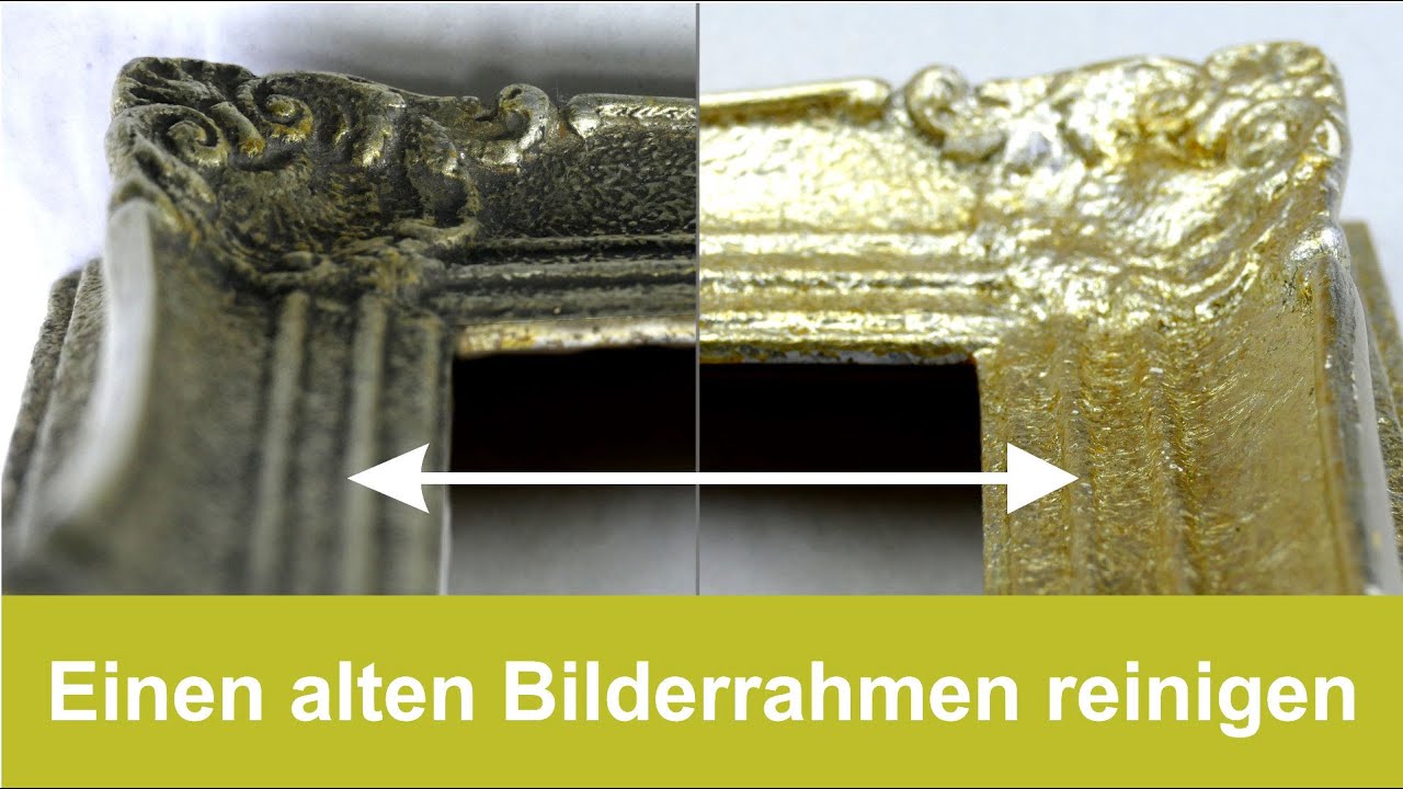 Alten Bilderrahmen reinigen, säubern und restaurieren. Verschnörkelter Rahmen mit Silber und Gold