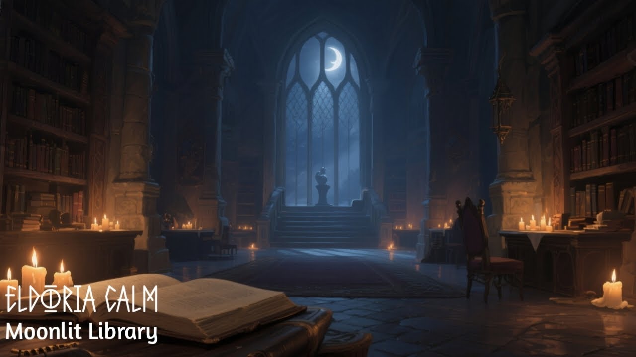 Moonlit Library of Eldoria 🌙 Medieval Fantasy Ambience for Reading, Focus & Sleep