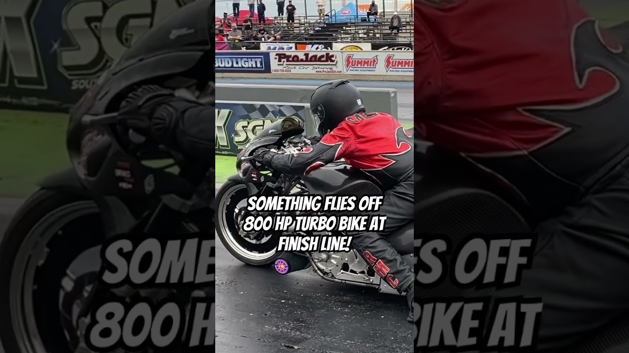 800 HP Turbo Drag Bike Comes Apart at Finish Line!
