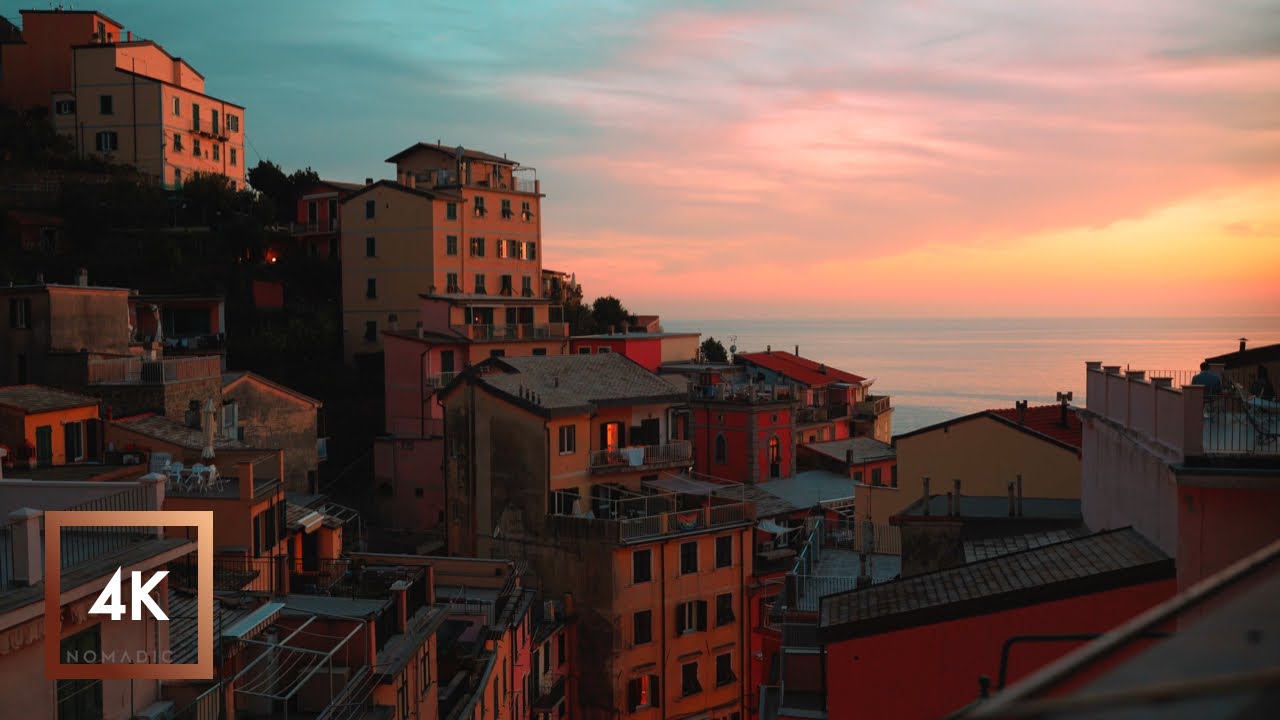 Riomaggiore, Cinque Terre, Italy Sunset Ambience Cityscape | 4K 3 Hours
