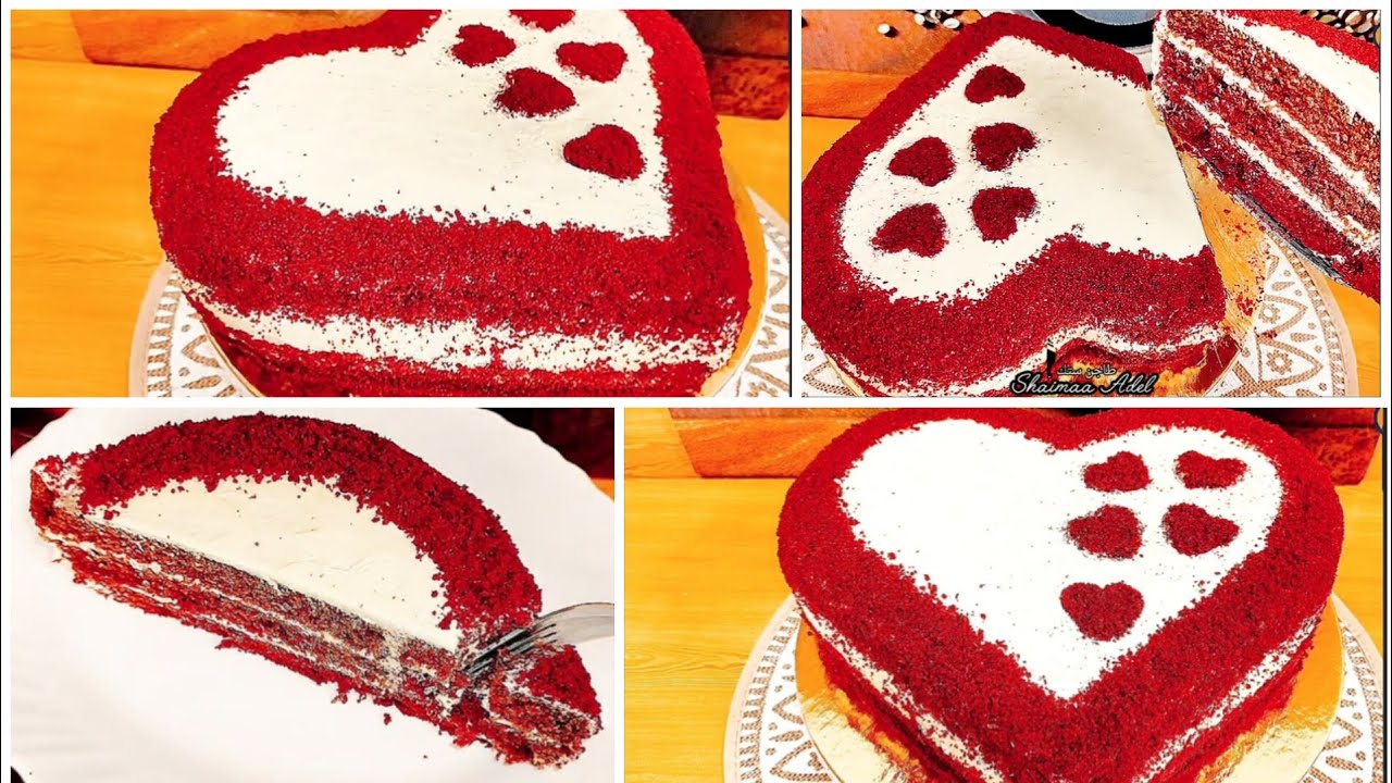 ريدڤلڤيت كيك🌹كيكةعيدالحب❤️والمناسبات السعيدة👰‍♀️بدون قالب شكل قلب✌️بحشوةكريمةالزبدة🧈 باسهل طريقه👌