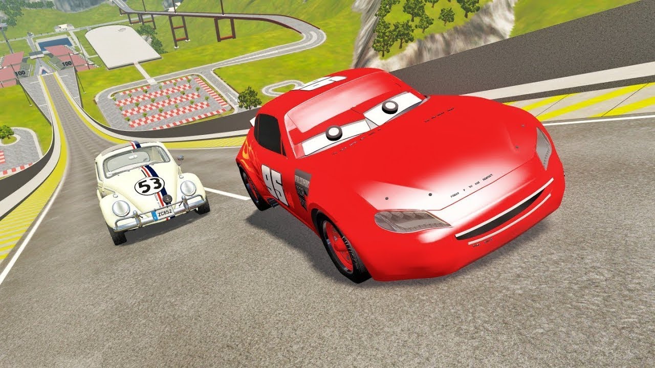 All Classic Movie Cars McQueen & Herbie Realistic High Speed Jumps - BeamNG.Drive