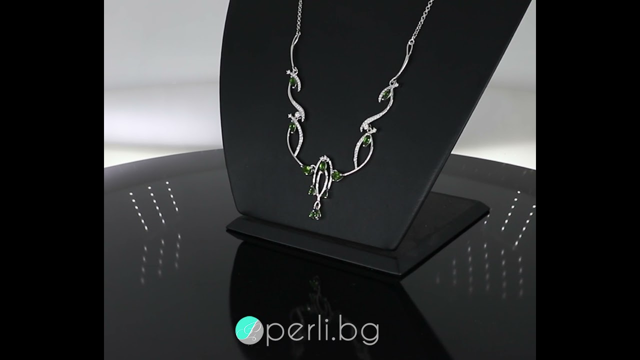 Doriss Chrome Diopsite-Сребърно колие с естествен Хром Диопсид 3ct и Цирконий Neck030029Chd|perli.bg