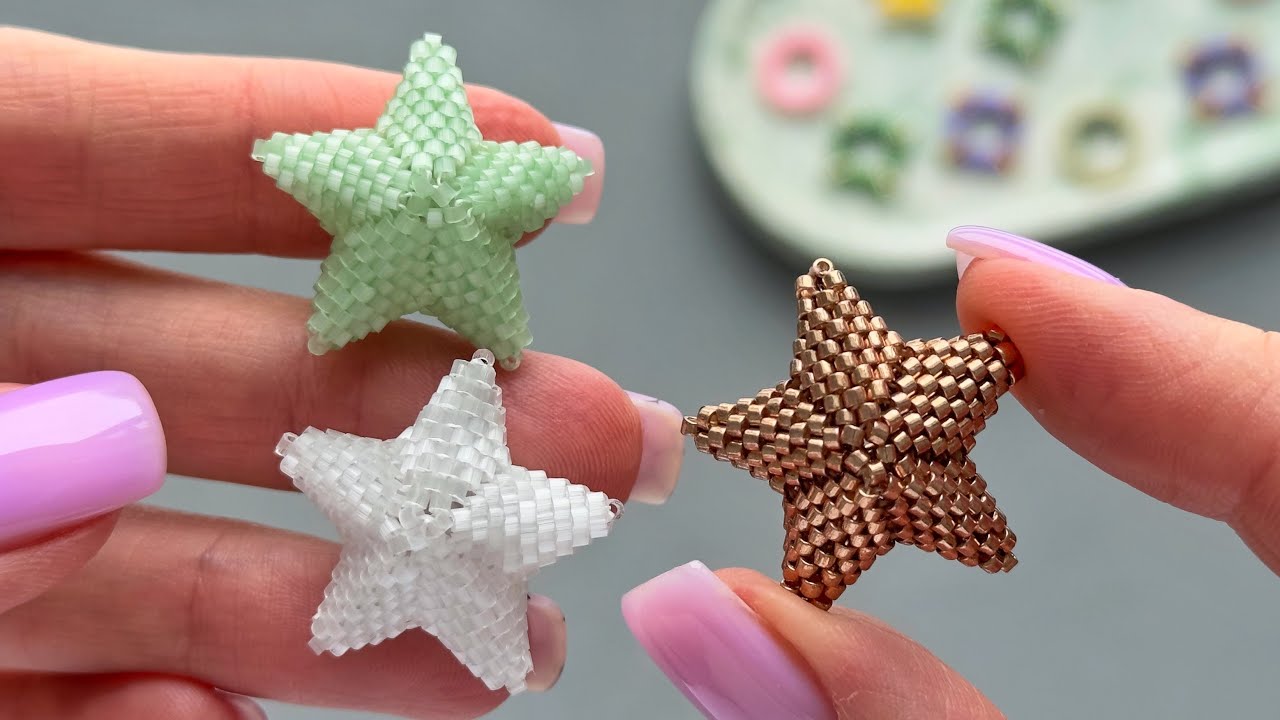 How to make a 3D beaded star ⭐ (Peyote weaving technique)