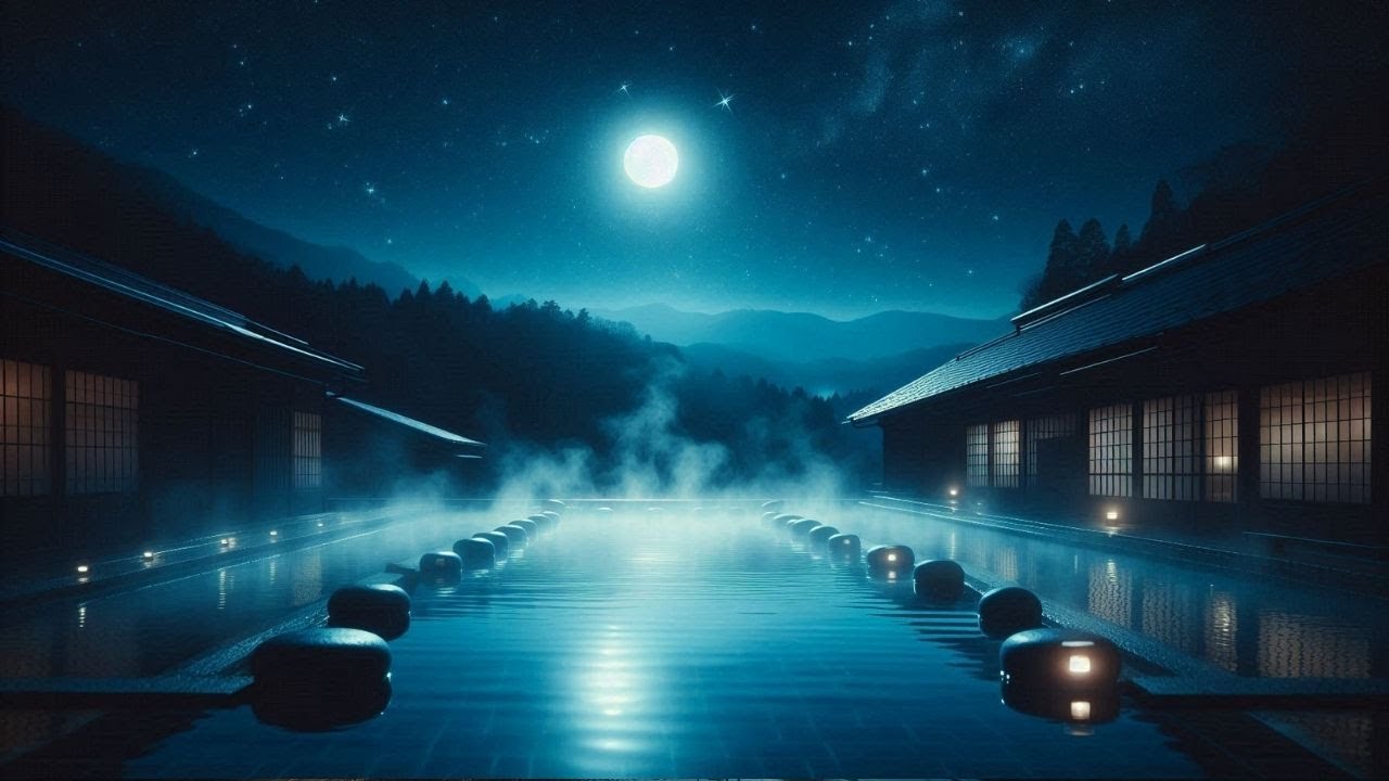 月と静寂に包まれる露天風呂｜深夜の和風BGM（30分）