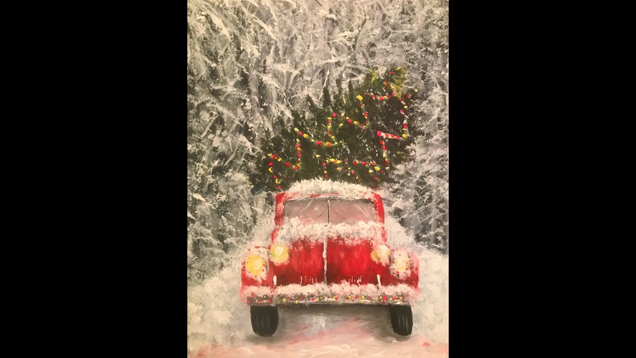 Acrylic Painting Tutorial Red Truck and Christmas tree Full step by step lesson