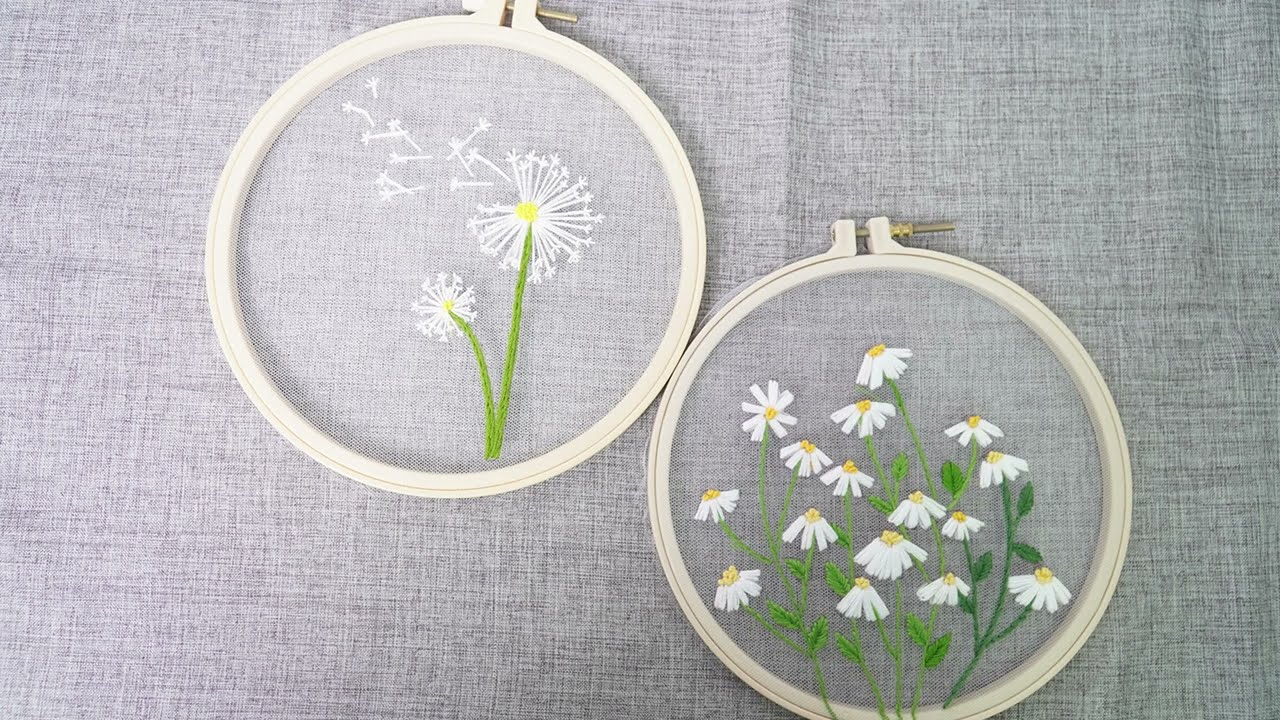 Transparent embroidery mesh embroidery, straight stitch, outline stitch
