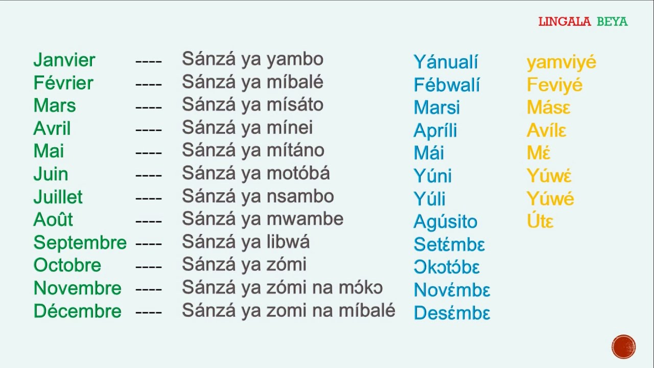 Les mois de l’année en lingala | ba sanza ya mobu na lingala | months of the year in lingala