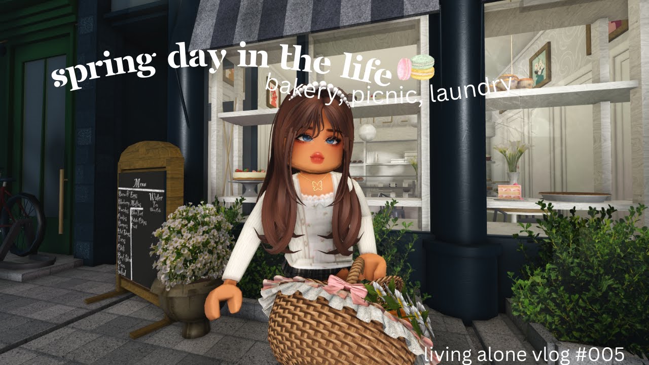 ♡ a day in my life 🍃 | spring vlog 🌷🍰 | picnic, brekkie | living alone diaries | bloxburg roleplay ♡