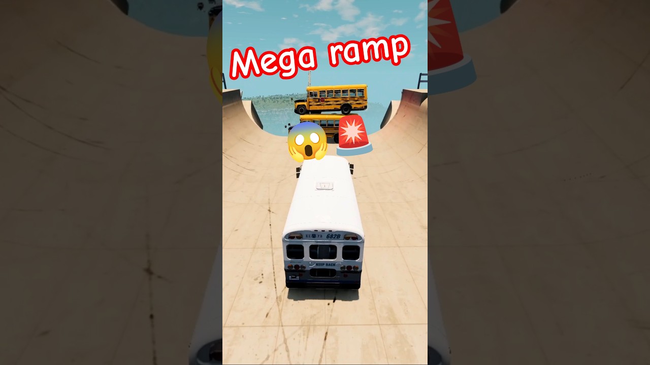 ​Police Bus vs School Bus: Mega Ramp Crash! 🚔🚌💥 -BeamNG.drive #beamngdrive #crashdrive #beamngshorts