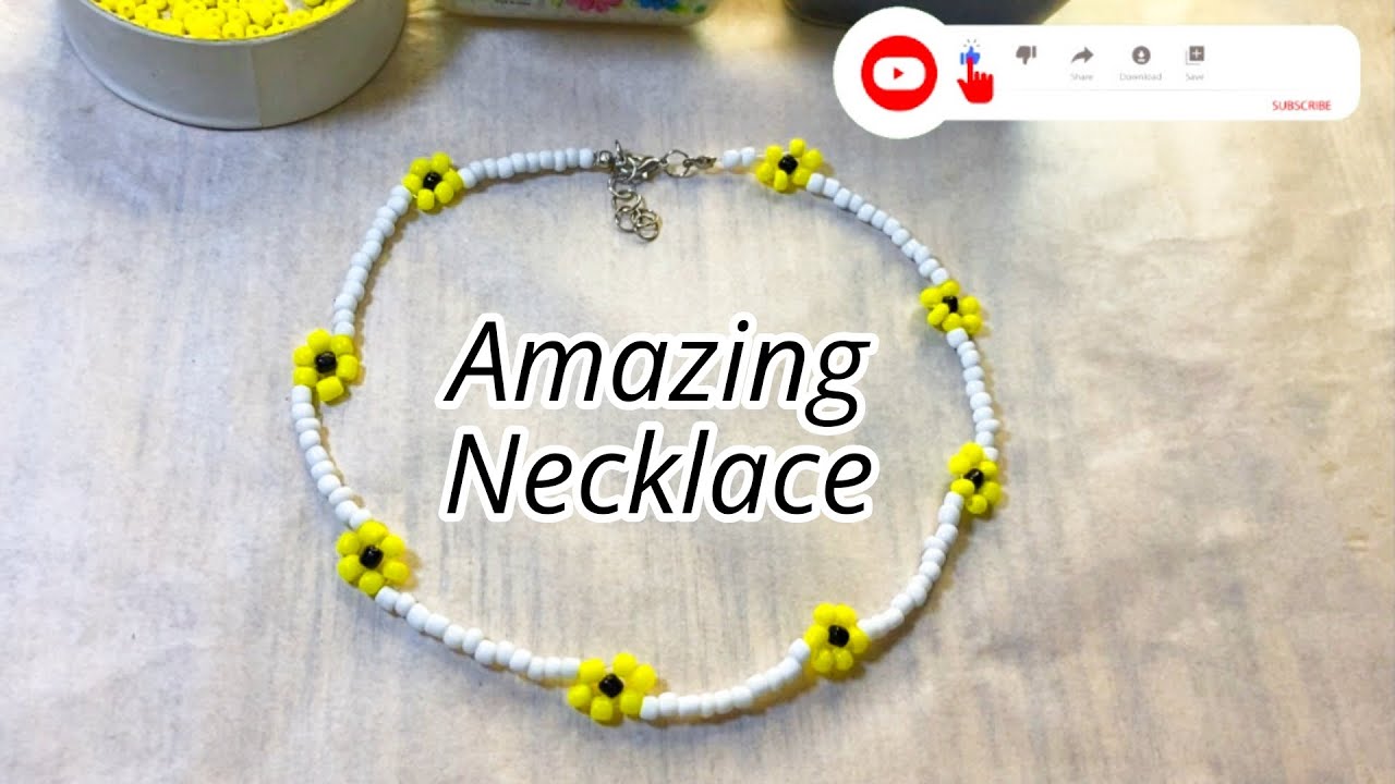 طريقة عمل عقد الورده 🌻⁦❤️⁩ ( 😍 Flower Necklace ) عقد الورد بخرز التفسيرة | أسهل طريقة للمبتدئين ⁦👌🏼⁩