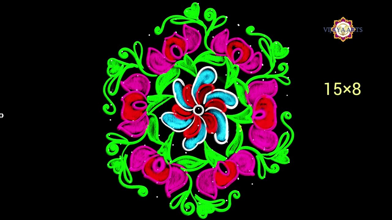 easy latast daily kolams (15×8) dots | simple Easy rangoli | big rangoli | small rangoli