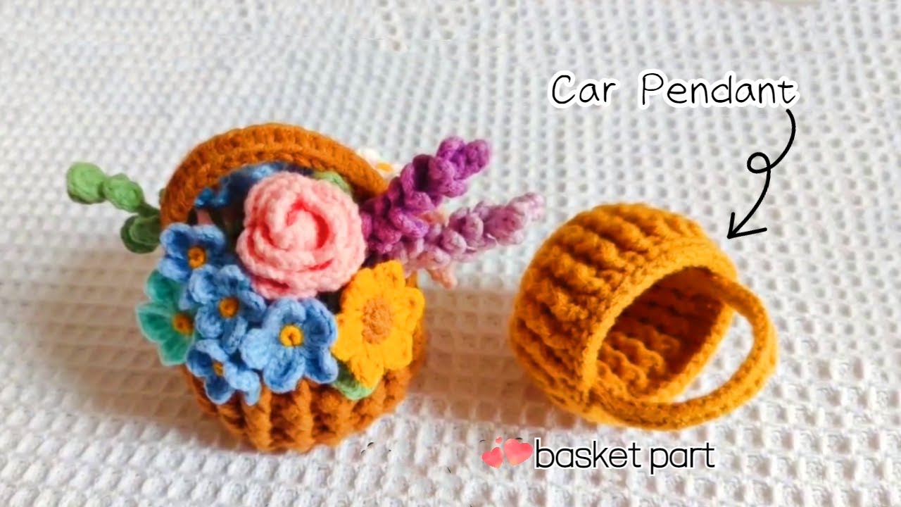 （basket part）Crochet Car Pendant small flower basket