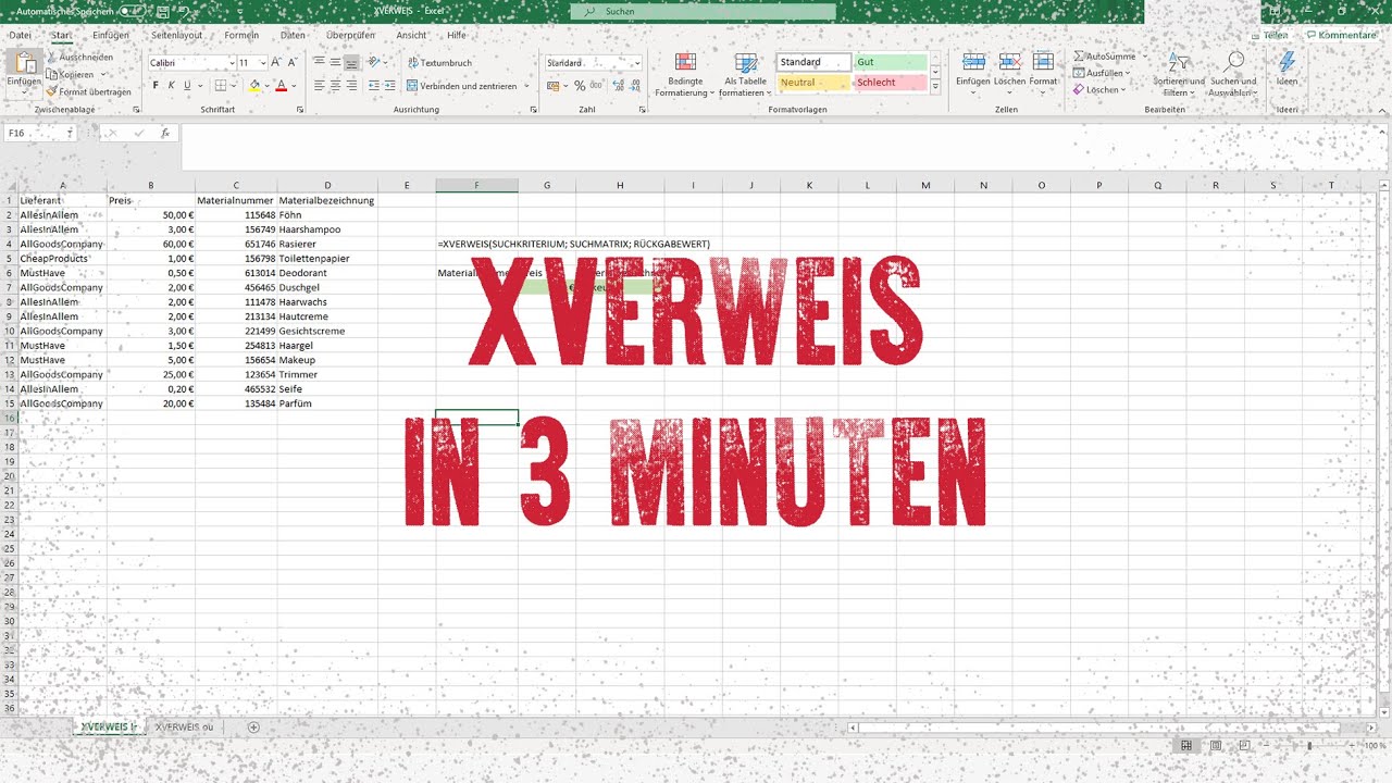 Excel XVerweis in 3 Minuten