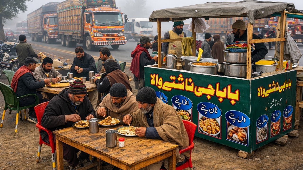 Foggy Highway Dhaba 🚛 | Truck Drivers’ Favorite Breakfast – Real Pakistani Street Food 🇵🇰