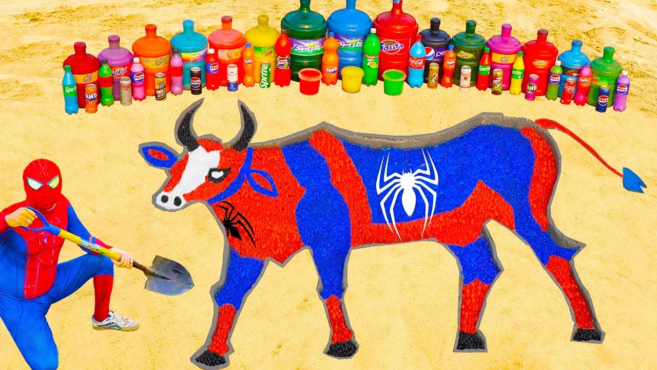 How to make Spider-man Buffalo hole with Orbeez & Big Toothpaste Eruption and Fanta, Coca Cola