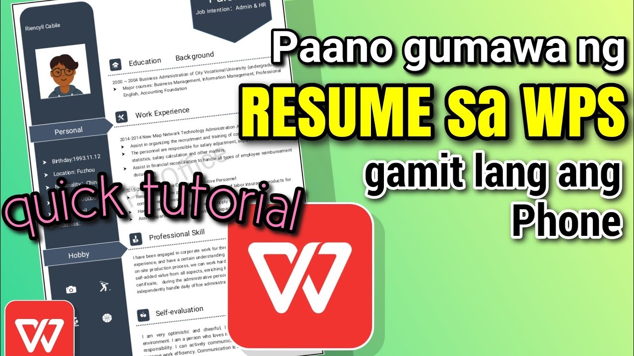 PAANO GUMAWA NG RESUME SA WPS GAMIT ANG PHONE | FREE TEMPLATES | Riencyll Cabile