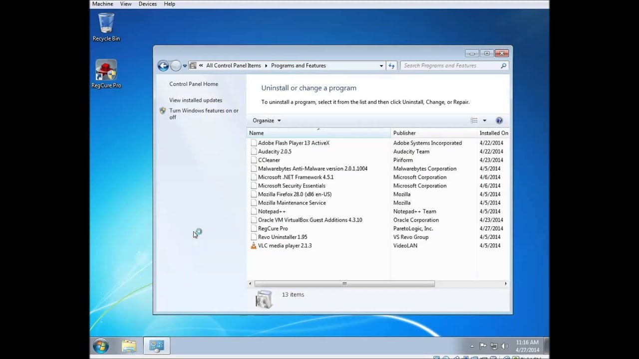 How to Uninstall RegCure Pro in Windows 7