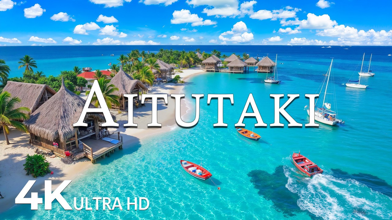 FLYING OVER AITUTAKI (4K UHD) &ndash; Soothing Music Along With Beautiful Nature Video - 4K Video ULTRA HD