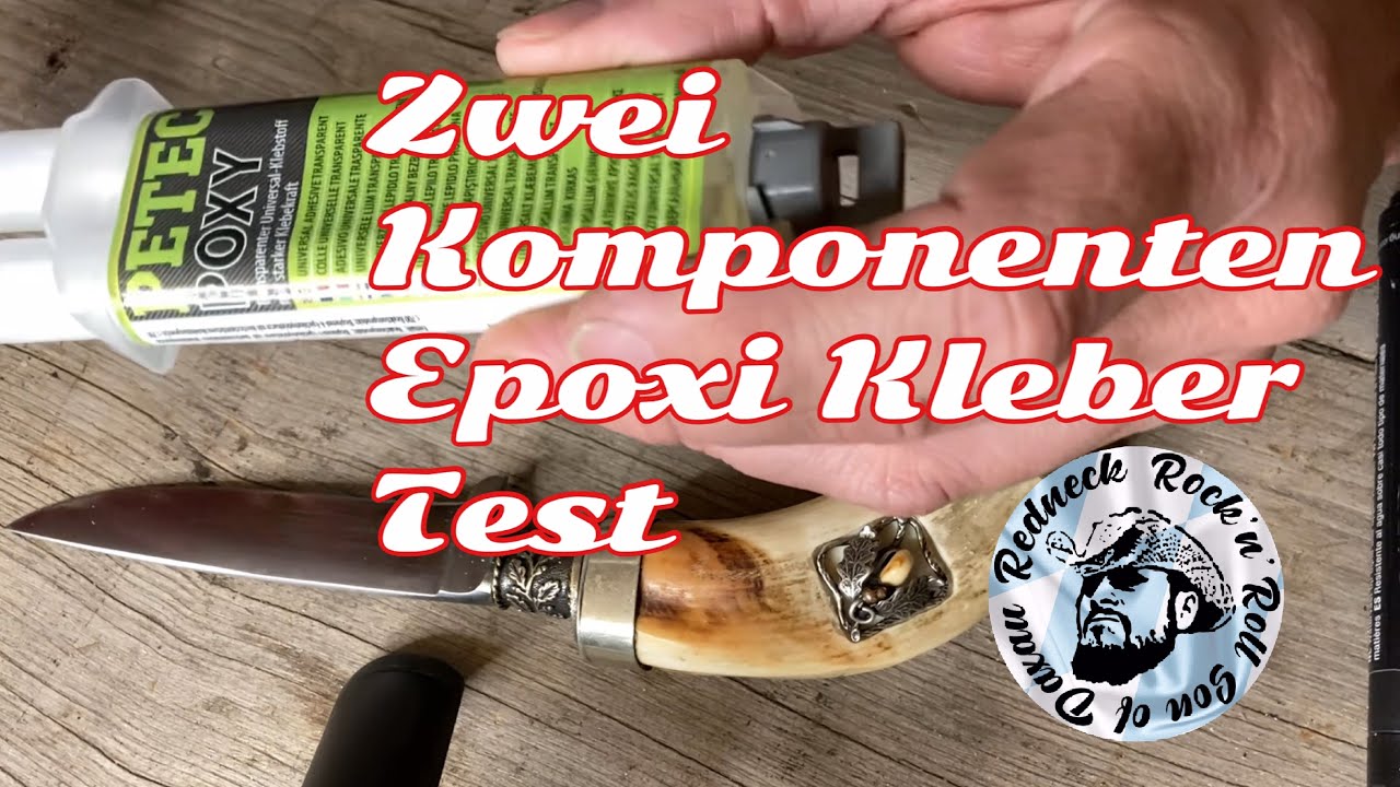 Bayerisches Trachtenmesser reparieren und verschönern, PETEC epoxidharz zwei Komponenten Kleber Test