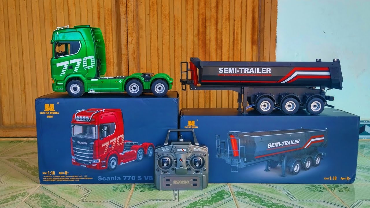Unboxing huina 1501 pro  and semi trailer 1509,review scania truck remote control#rcmodel82