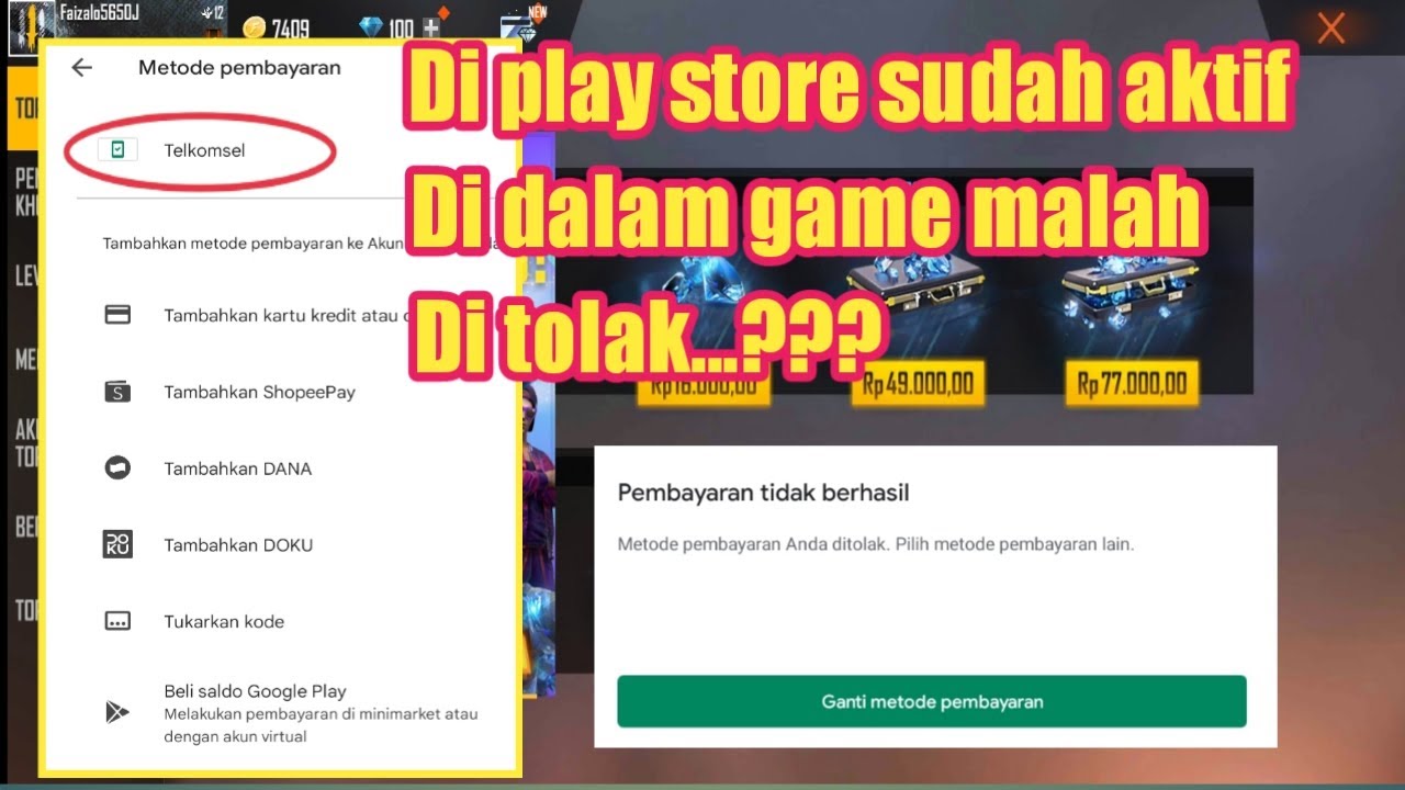 Solusi Terbaru Mengatasi Metode Pembayaran Telkomsel di Tolak/Tidak tersedia Free Fire