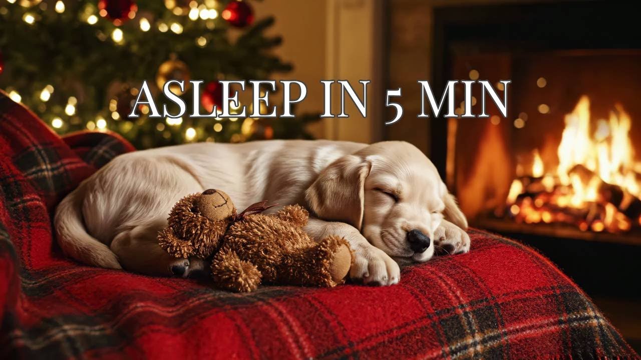 Fall Asleep in 5 Minutes: Cozy Fireplace & Soft Puppy Music for Healing ❤️🔥