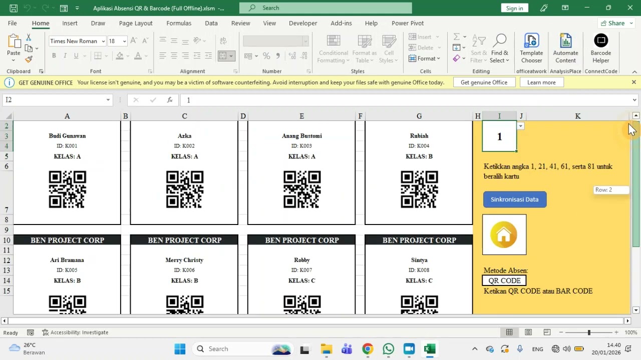 Aplikasi Absensi Metode QR Code Berbasis VBA EXCEL 