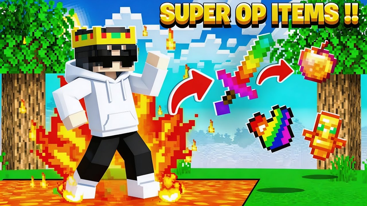Minecraft But FIRE Gives OP ITEMS