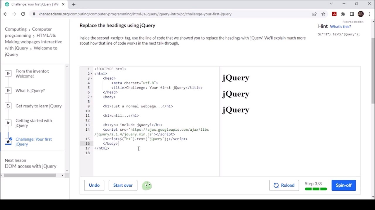 Challenge Your First jQuery Khan Academy
