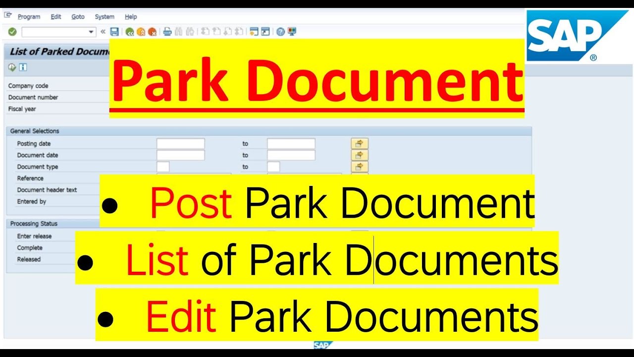 How to Post park document in SAP? List of Park Document | Edit park Documents | Delete Park Document