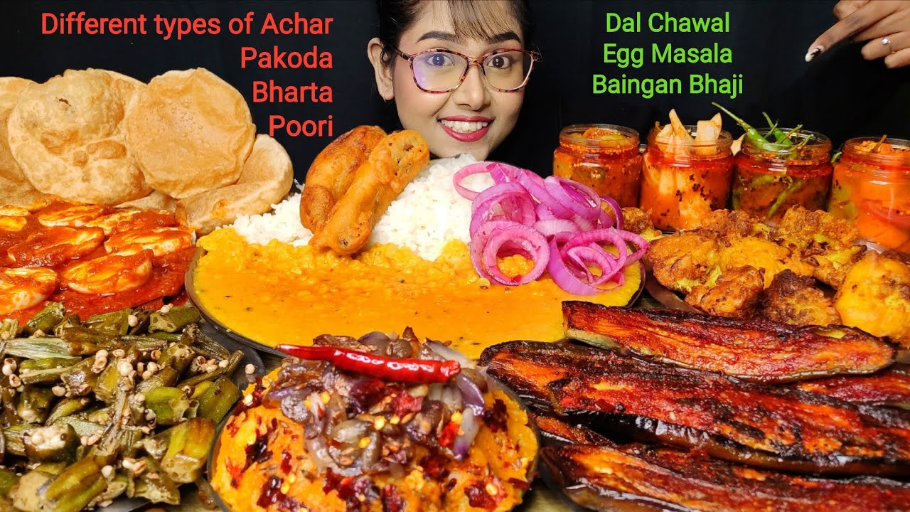 Eating Bharta, Egg Masala, Dal Chawal, Achar, Pakoda, Fries | Big Bites | Asmr Eating | Mukbang