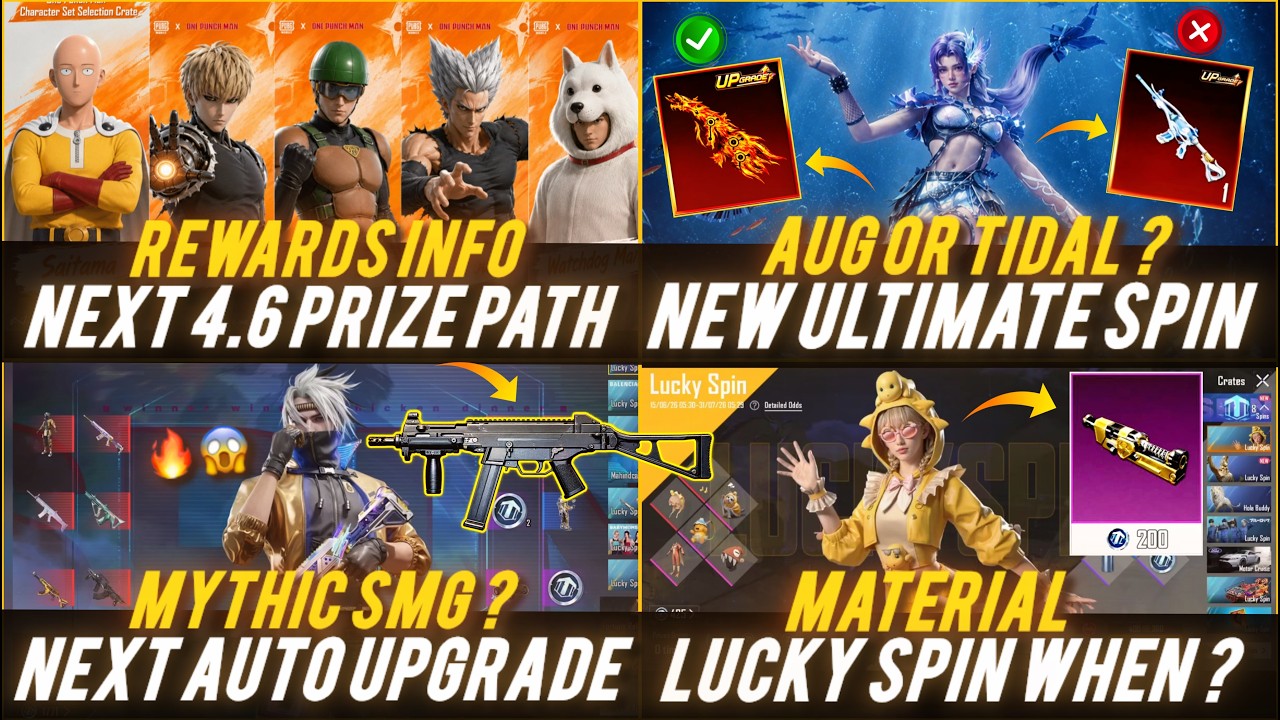 🔴 NEXT PRIZE PATH REWARDS INFO🔥😱 NARUTO AUG VS TIDAL M416✅ AUTO UPGRADE SMG ? MATERIAL LUCKY SPIN ?