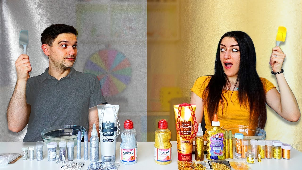 SLIME SOLO COSE ORO VS SOLO COSE ARGENTO CHALLENGE!!!*SLIME COLORI CHALLENGE*