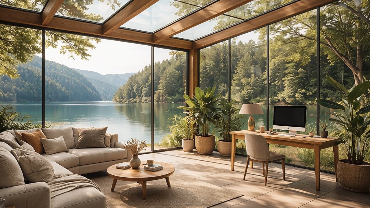 Lakeside Sunroom Ambience 🌿 Relaxing Music, Peaceful Nature Views & Calm Work Atmosphere 60