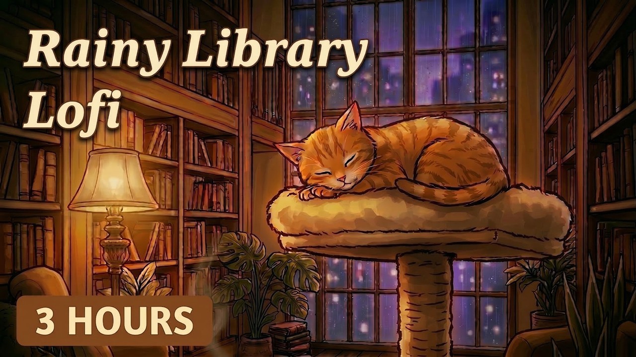 Rainy Library Lofi | 3 Hour Study & Work Session ☕ Lofi Hip Hop / Jazz / Ambient