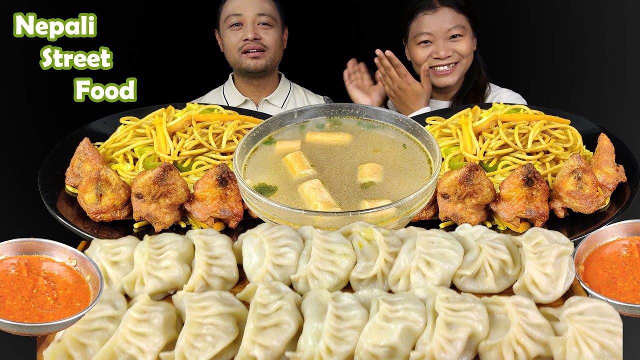Eating Pork Chowmin/Chowmien, Juicy Chicken MOMO, Spicy Chicken Diamond, Nepali Mukbang, Eating Show