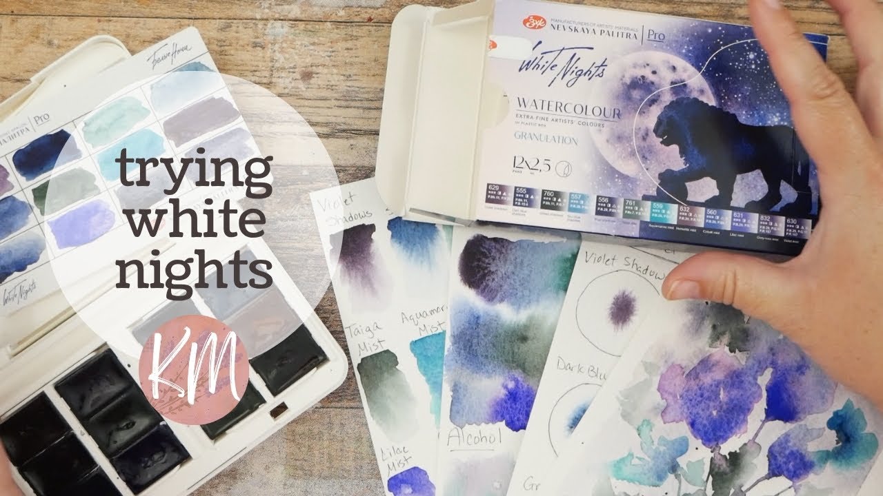 Unboxing and Trying White Nights Granulating Watercolors Palette for the First Time