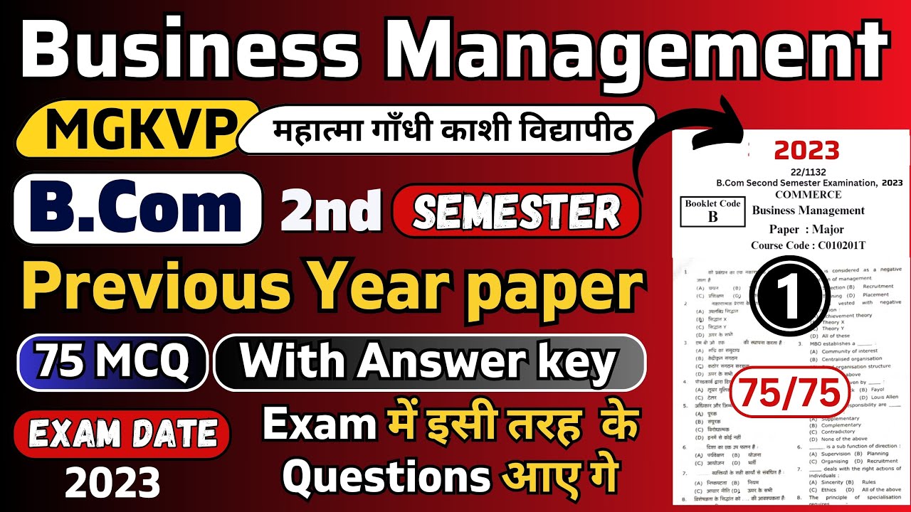 Business Management mgkvp bcom 2nd semester original paper 2023 with ans key | business management
