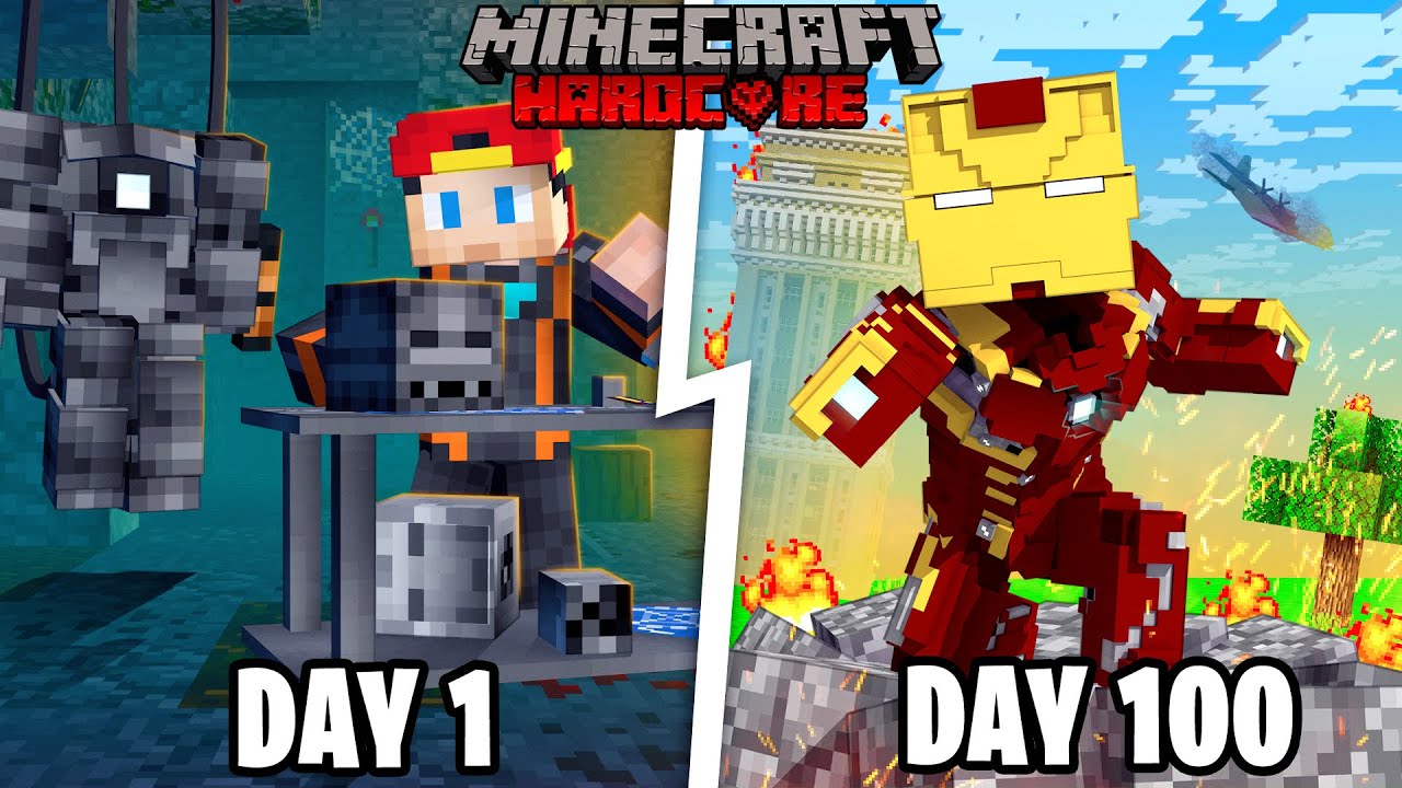 I Survived 100 Days in HARDCORE Minecraft as IRON-MAN...