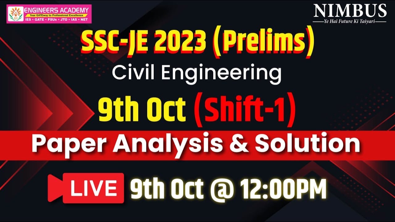 SSC JE 2023 Prelims Live Paper Solution | SSC JE 2023 Civil Engineering Paper Analysis & Solution