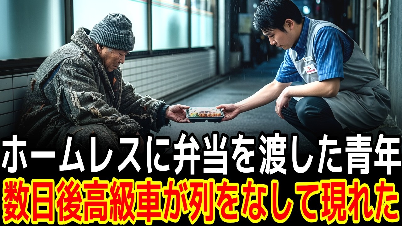 ホームレスに弁当を渡した青年数日後高級車が列をなして現れた|感動の実話|衝撃の逆転劇|人生ドラマ|