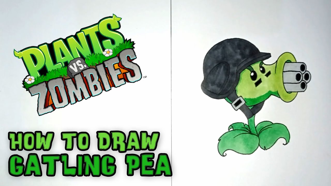 How to Draw Gatling Pea - Plants vs Zombies