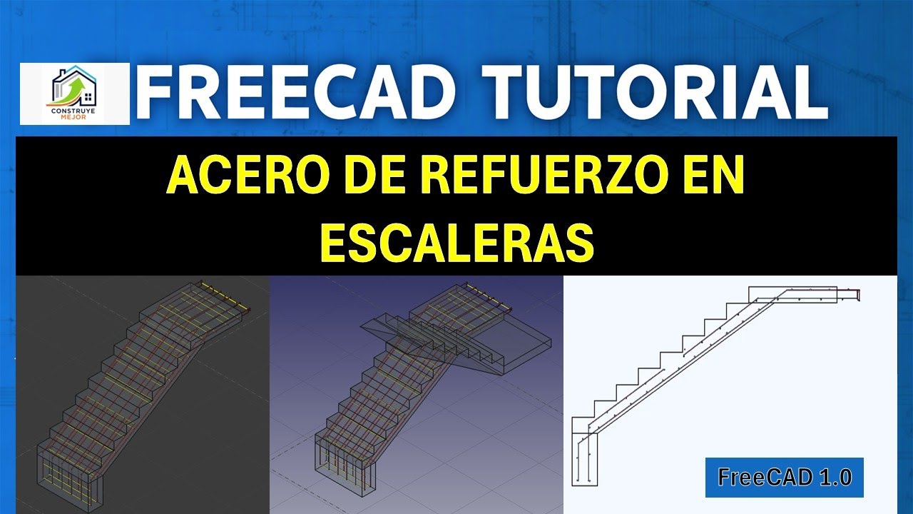 FreeCAD: Acero de Refuerzo para Escaleras  | Planos de Estructuras con FreeCAD | S-08